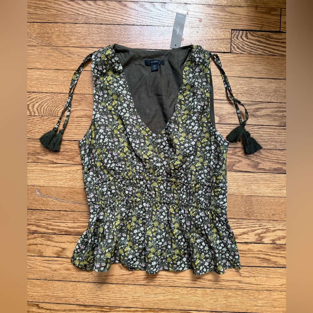 J Crew Floral Tassel Sleeveless Blouse - Size XS - NWT